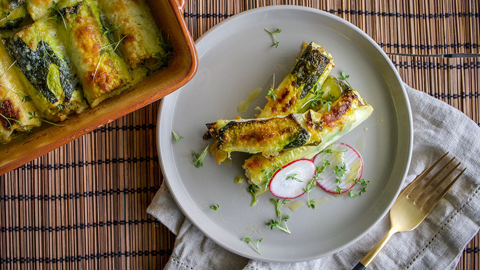 Cannelloni aus Zucchetti mit Poulet-Hackfleisch